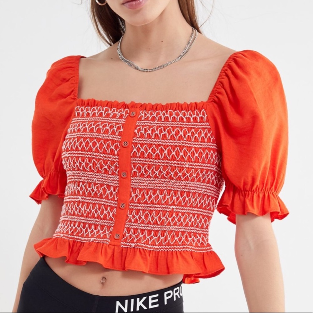 Smocked Top Urban Outfitters Size L Red